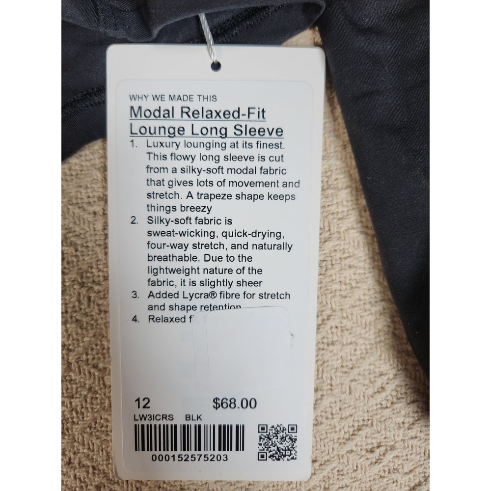 Lululemon Modal Relaxed-Fit Lounge Long Sleeve Top Women Size 12 Black - Picture 3 of 7